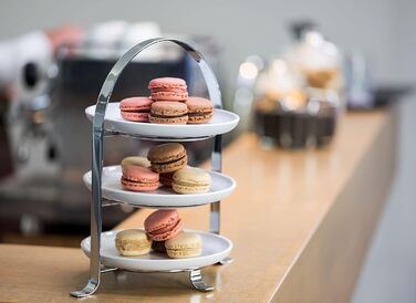 APS Serving Stand – High-quality cake stand made of chrome-plated metal for 3 plates with a max. Ø of 17cm – Overall height 25.5 cm (plates not included)
