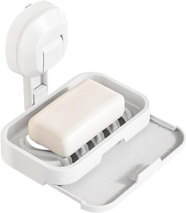 Тримач для мила настінний з піддоном для води, без свердління, з ящиком, з пластику, білий