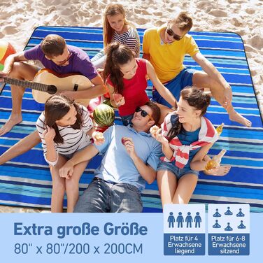 Водонепроникний плед для пікніка Boho 200x200см, XXL. Плед для пікніка, пляжу, кемпінгу, з бавовни, пісконепроникний, пральний, туристичний. Синій у смужку