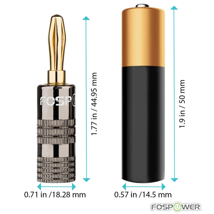 Позолочені бананові роз'єми FosPower для акустичних кабелів, сабвуфера та стінових панелей, 24K Gold, High-End (10 шт / 5 пар: 5 червоних, 5 білих)