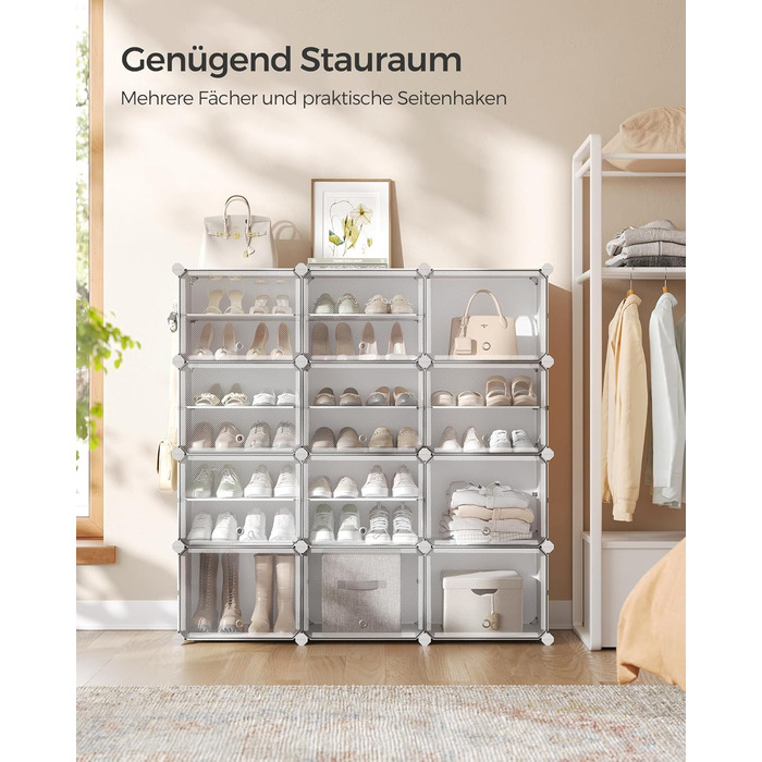 SONGMICS 10-Tier Shoe Rack, Shoe Cabinet, 30 x 40 x 30 cm per compartment, slim, with doors, steel frame, plastic, for hallway, bedroom, entrance area, LPC035B01 (12 compartments (124.4B x 124.6H cm), White)