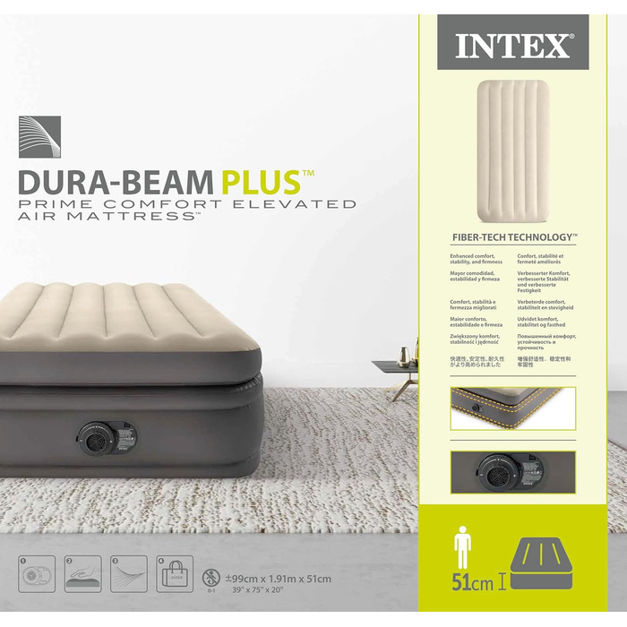 Надувний матрац Intex Twin Comfort Elevated з Fiber-TECH для гостей, 99х191х22 см
