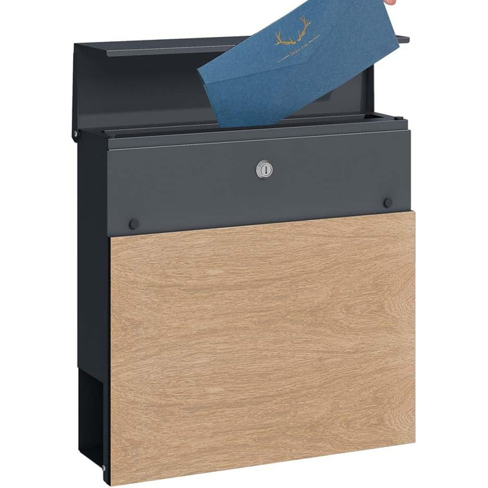 Поштовий ящик настінний SCHARTEC SPB-6 дерев'яний світло-сірий та антрацит з газетницею, сучасний, великий