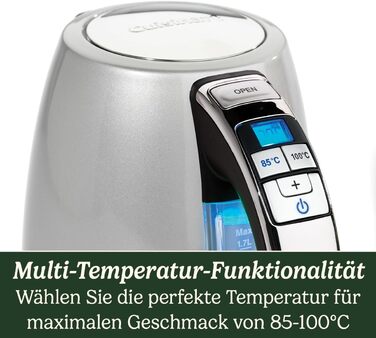 Електричний чайник Cuisinart Multi-Temp з регулюванням температури, 1.7л, нержавіюча сталь, бездротовий, з антикальк-фільтром, сріблястий