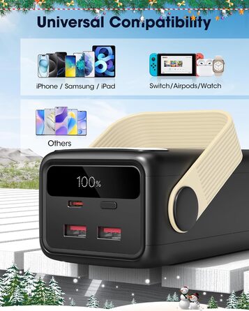 Портативний зарядний пристрій Power Bank 60000mAh з LED-ліхтариком, 22.5W, PD20W, для iPhone/Android, чорний