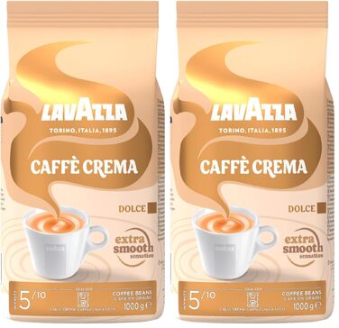 Кава в зернах Lavazza Caffè Crema Dolce, суміш арабіки та робусти для еспресомашин, середній обсмал, інтенсивність 5/10, 1 кг (набір 2 шт)