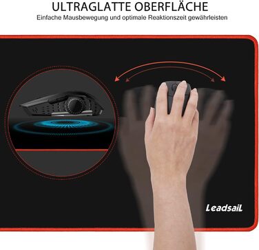 Leadsail XXL килимок для миші та клавіатури (800x300x4 мм), антивологий, преміум-текстура, для геймерів, PC, червоний