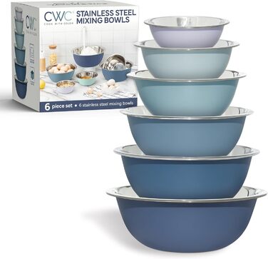 Набір мисок для змішування Cook With Color з нержавіючої сталі, 6 штук, блакитний