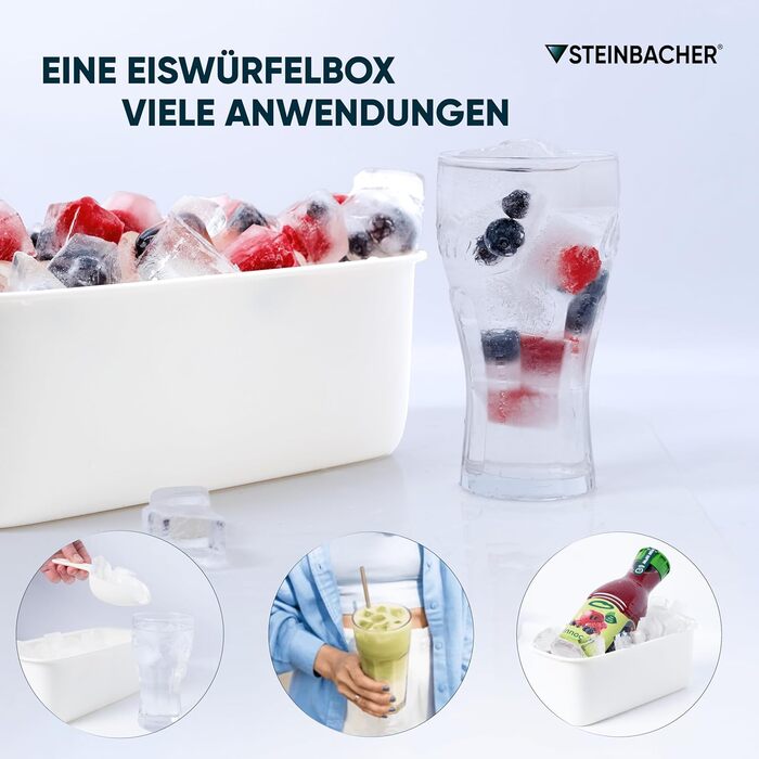 STEINBACHER® Premium Ice Cube Box | Large Ice Cube Container + Silicone Ice Cube Tray in Tested Food Grade Quality (Set) BPA-Free & Dishwasher Safe - Perfect for Drinks & Baby Food (Arctic Blue)