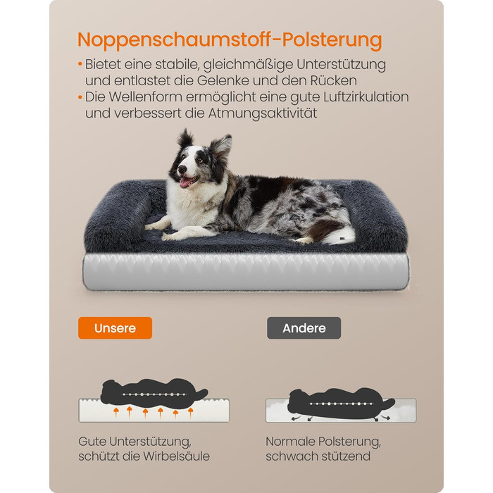 Feandrea FluffyHug Dog Bed, Plush, Dog Blanket Sofa, Sofa Protector Dog, Dog Cushion, Size M, for small and medium-sized dogs, 80 x 75 x 16 cm, PGW221G02 (L 110 x W 95 x H 18 cm, Dark Grey)