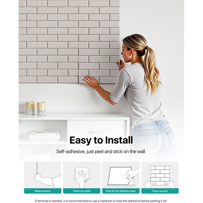 Самоклеючі акустичні панелі для шумоізоляції стін, звукопоглинаючі плити тип «цегла» високої щільності для звукозапису та декору, 30x30x0.9 см, бежевий (18 шт)