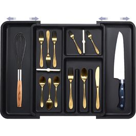 Органайзер для столових приборів ZHUlYIWIN в шухляду, розсувний, з тримачами для ножів, чорний