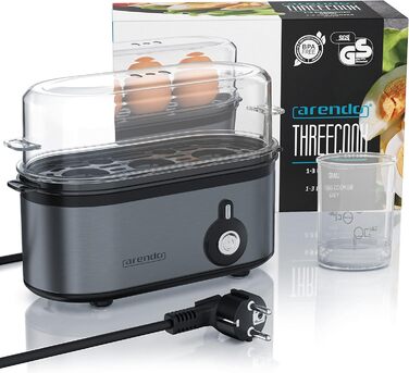 Електричний яйцеварка Arendo Threecook з нержавіючої сталі - 1-3 яйця, регулювання ступеня готовності, BPA-free, сірий колір