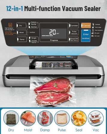 Професійний вакуумний пакувальник DXstring Vakuumiergerät Profi: 12 функцій, 95kPa, подвійний шов, для продуктів харчування