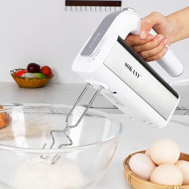 Міксер SOKANY 800W з нержавіючої сталі, 5 швидкостей, 2 гачки для тіста та 2 вінчики (Cx-6651w White)
