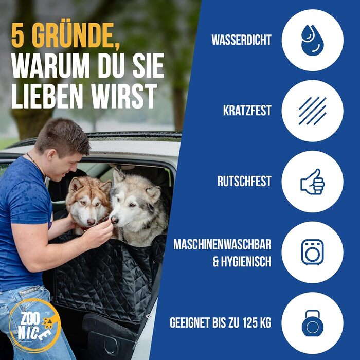 Захист для автокрісла собаки ZooNice: водовідштовхуючий, стійкий до подряпин з боковим захистом | Premium захист сидіння авто для собак | Універсальний чохол на сидіння для собак в авто та SUV