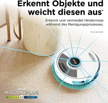 Робот-пилосос Shark Matrix Plus 2-в-1 з функцією миття та станцією самоочищення, самостійно очищається, для шерсті тварин, килима та твердих підлог, 14,5 см (стандартний, білий)