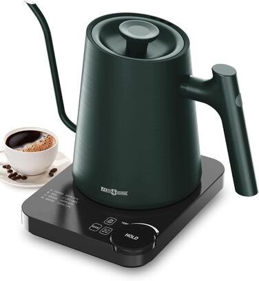 Paris Rhone Swan Neck Electric Kettle - 0.9L Temperature Control Kettle with Display, Knob, and 24-Hour Keep Warm Function - Dark Green