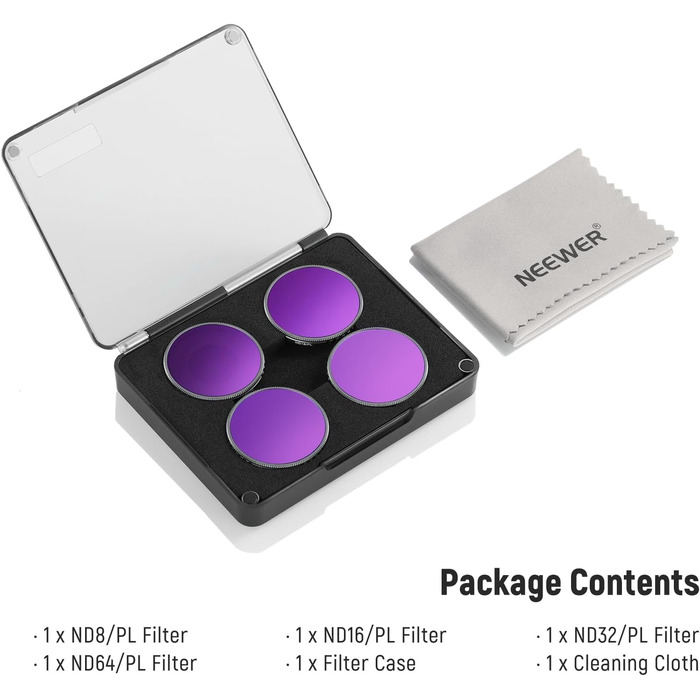 Набір фільтрів NEEWER CPL та ND для DJI Osmo Action 4/Action 5 Pro (4 шт.): CPL+ND8+ND16+ND32. Сумісний з FL-A12. Оптичне покриття, аксесуари для екшн-камери