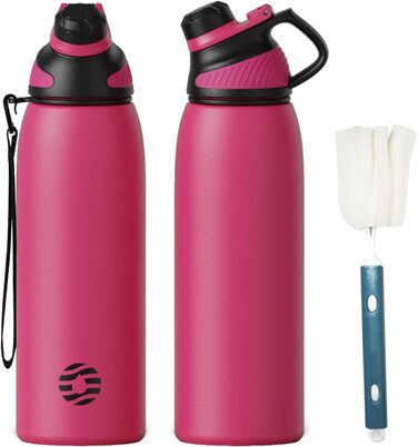 Stainless Steel Water Bottle 600 ml/800 ml/1 l with Magnetic Lid, BPA-Free, Insulated Water Bottle, Sports Metal Water Bottle, Hot and Cold Drinks, Vacuum Flask, Work, Travel (1000 ml, Pink-1)