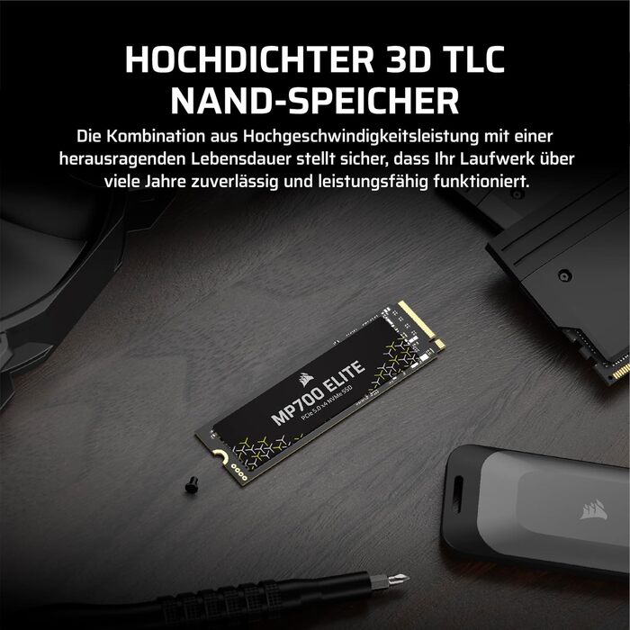 SSD Corsair MP700 Elite 2TB PCIe 5.0 NVMe M.2 – Швидкість до 10000 МБ/с, без радіатора