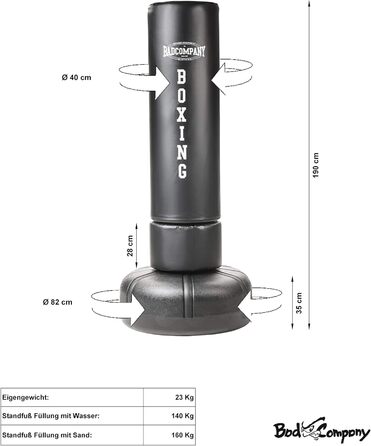 Bad Company Standboxsack: Самостійний боксерський мішок з підставкою та вініловим килимком (190 x 40 см)