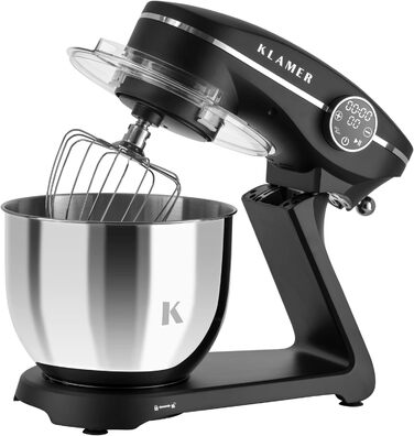KLAMER 1800W Stand Mixer - Stainless Steel Bowl 6L, 10 Speed, Timer, Planetary Mixing, Dough Hook, Whisk & Beater - Black