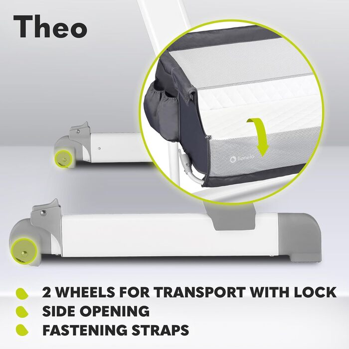 Lionelo Theo 2in1 Baby Cot, Travel Cot for Baby, Crib for Baby from Birth up to 9 kg, Height Adjustment, Recline Adjustment, Foldable Side Rail, Mattress, Mosquito Net (Dark Grey) Dark Grey 1 Piece (1-Pack)