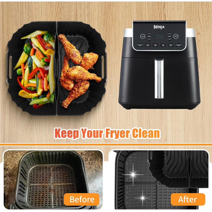 Силіконовий килимок для фритюрниці (48x30 см) - захист від нагріву для кухонної поверхні, кавомашини, Ninja, Cosori, Philips Airfryer (Dual Zone 2 Kammern)