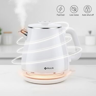 Електричний чайник MULIN Retro, 1.8 л, 2200 Вт, з поворотним підставою 360°, швидке кип'ятіння, автоматичне відключення (білий)