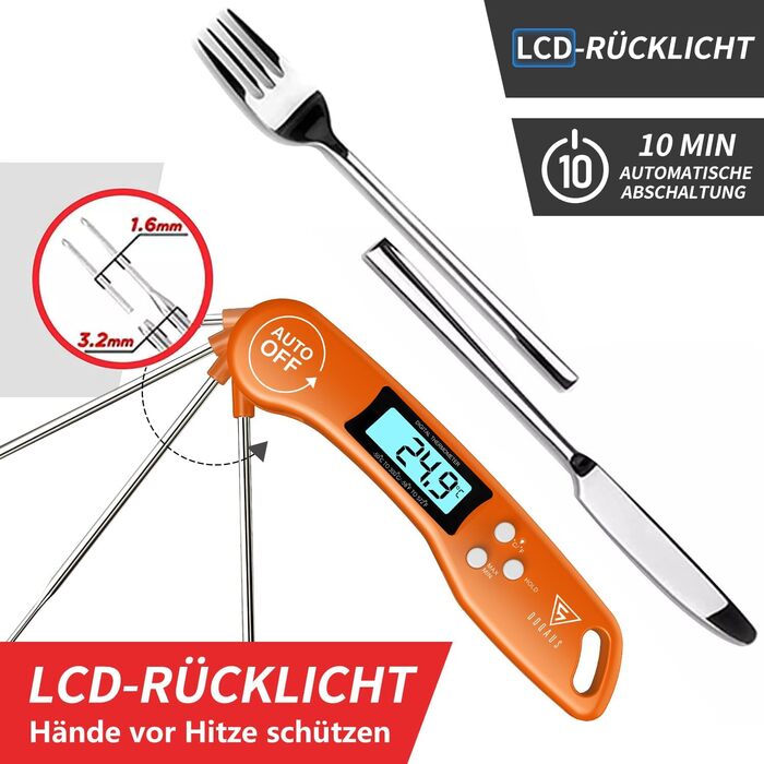 Цифровий термометр для м'яса DOQAUS: приготування на грилі, BBQ, приготування їжі. Швидке зчитування, довга сонда, LCD-дисплей, автовимкнення.