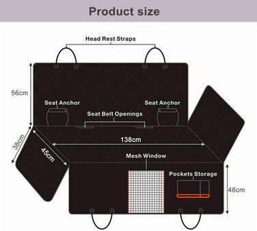 Накладна на сидіння автомобіля для собак Caliyo, 143.5x134 см, чорно-помаранчевий, водонепроникна та стійка до подряпин