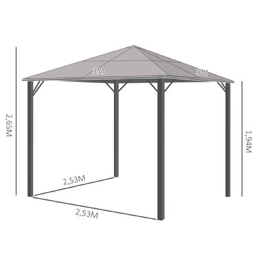 Outsunny 3 x 3m Gazebo Garden Pavilion Party Tent with Side Panels PC Roof Aluminum Dark Grey | Aosom
