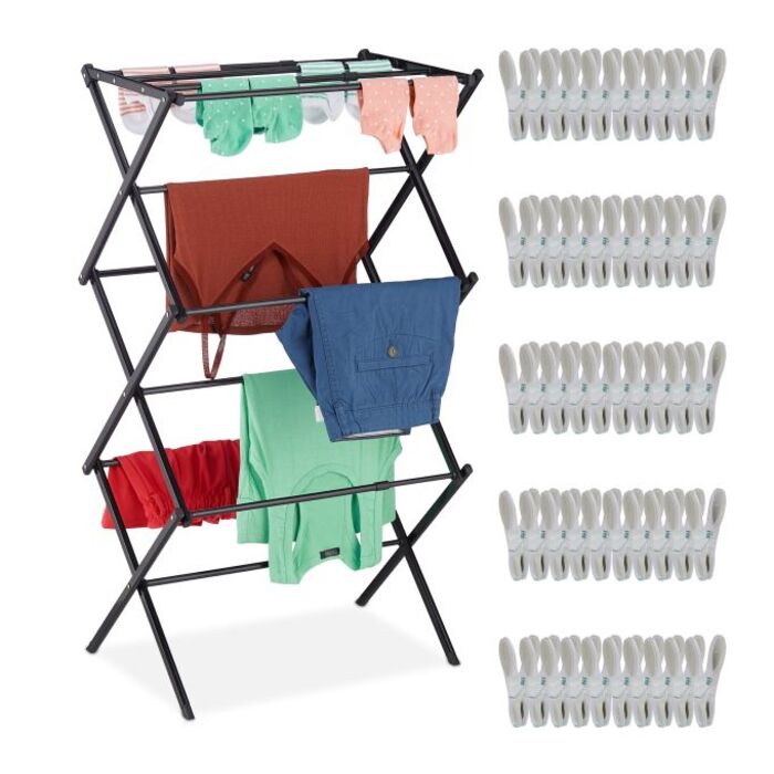 Relaxdays Folding Clothes Drying Rack with 50 Clothespins