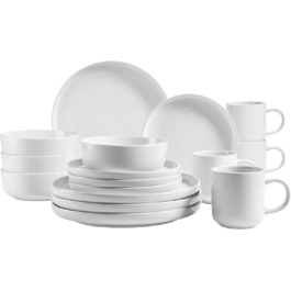MÄSER 931962 Alenia Series, Dinnerware Set for 4 people in modern Scandinavian design, 16-piece combination service made of ceramic in white, stoneware.
