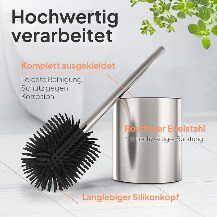 Набір для чищення унітазу TORBING з нержавіючої сталі та силікону - елегантна щітка з тримачем, антибактеріальна поверхня