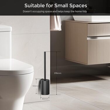 Щітка для унітазу WAVEWO з кріпленням на стіну, силіконова щітка та тримач, квадратна щітка з нержавіючої сталі 304, включає 2 насадки (круглі чорні)