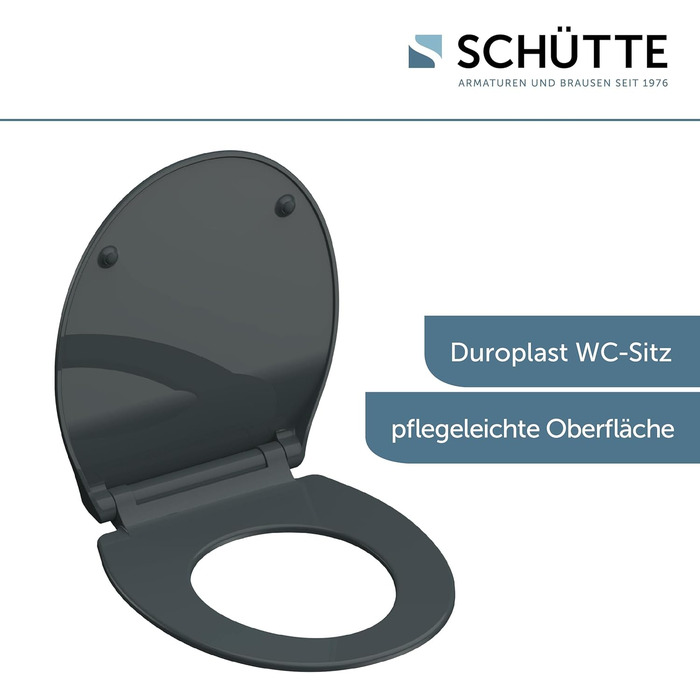 Сидіння для унітазу SCHÜTTE SLIM з мікроліфтом (Duroplast), швидкознімне, витримує до 175 кг, колір антрацит (чорний)