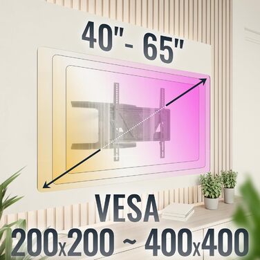 Кріплення для телевізора RICOO S9544: поворотне та нахильне, для телевізорів 40-65 дюймів, VESA 400x400, до 45 кг, універсальне, пласке, curved