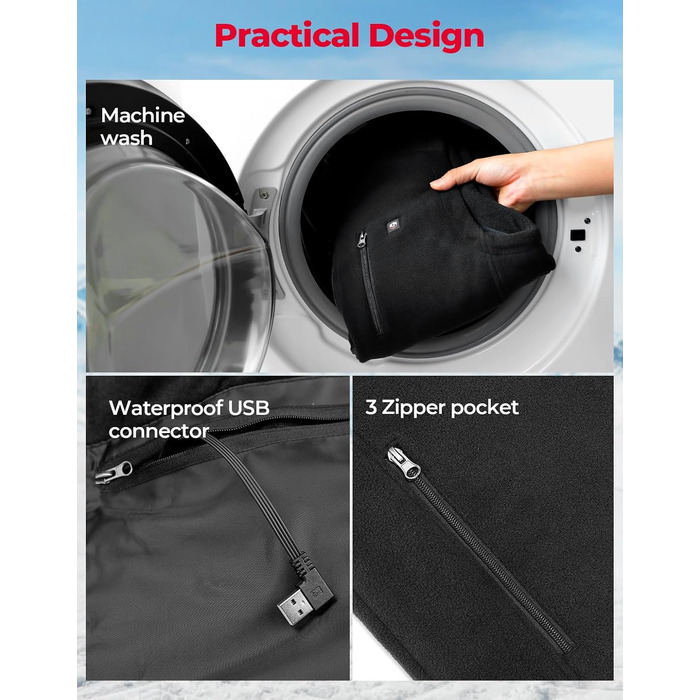 Електрична гріюча жилетка KEMIMOTO з 4 зонами нагріву, флісова жилетка USB для чоловіків та жінок, для мотоцикла, велосипеда, катання на лижах, кемпінгу, піших прогулянок (без акумулятора)