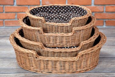 Wicker dog basket for dogs and cats. Dog bed, cat bed with cushion, pet basket, woven cat basket. 60x43 H19 cm (L 80 x W 60 x H 26 cm, Natural)