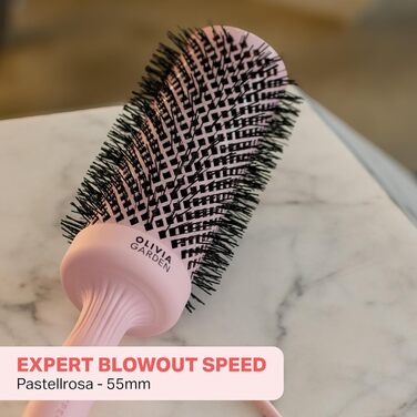 Кругла щітка Olivia Garden Expert Blowout Speed з керамічним покриттям, для швидкої сушки волосся, білий та сірий (55, пастелевий рожевий)
