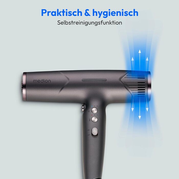 MEDION Haarföhn з іонізацією та дифузором HD2: потужний, тихий, з іонізацією, 1500 Вт, чорний