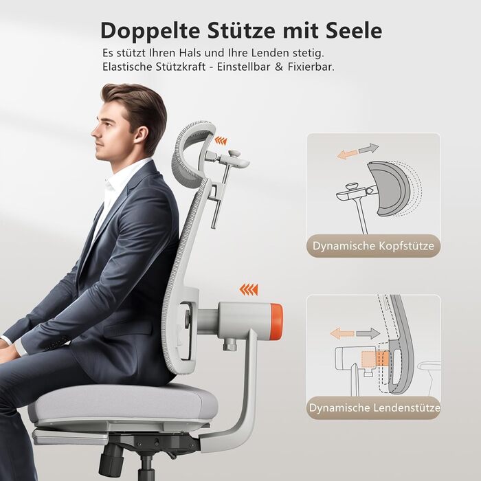 Офісне крісло Newtral MAGICH-PRO з підніжкою, ергономічне, з динамічною підголівником та поперековою підтримкою (сірий)