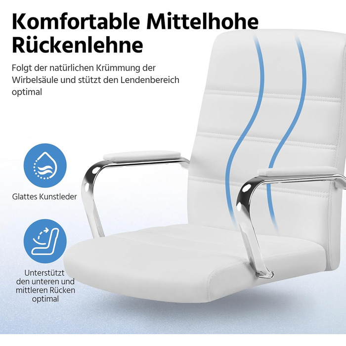 Офісне крісло Yaheetech: ергономічне, з підлокітниками, поворотне, до 130 кг, біле