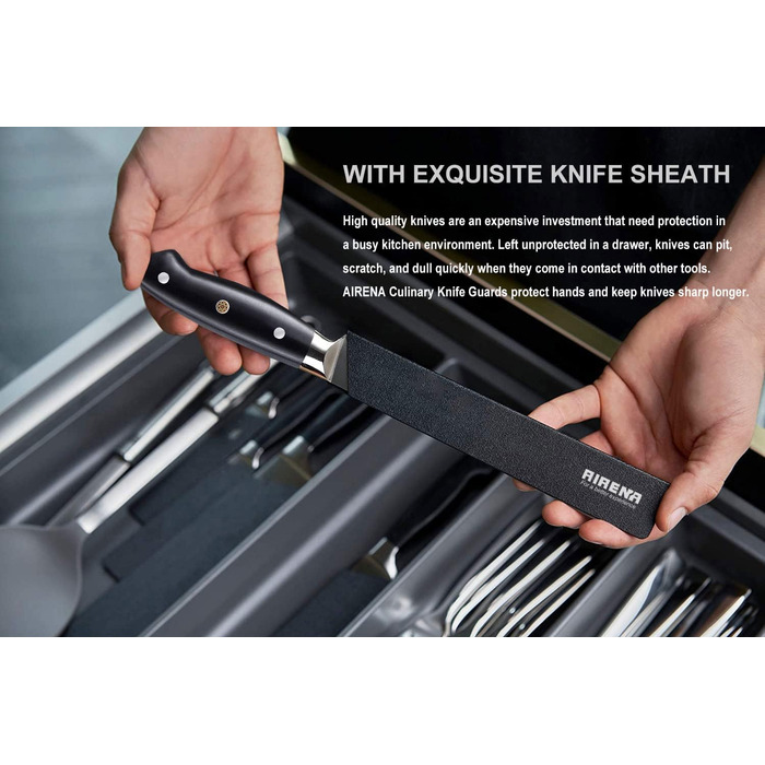 Ніж Santoku AIRENA 7 дюймів - Японський стиль, високоякісна сталь X50CrMov15, повний хвостовик, ергономічна ручка, подарункова коробка