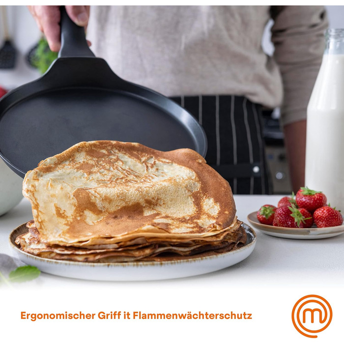 MasterChef Crepe Pan Induction, Pancake Pan for Pancakes, Roti, Omelette, Tortilla, Induction, Gas, Ceramic Hob, Non-Stick Coating Aluminum, 25cm, Extra Wide Natural Collection (Essentials Collection)
