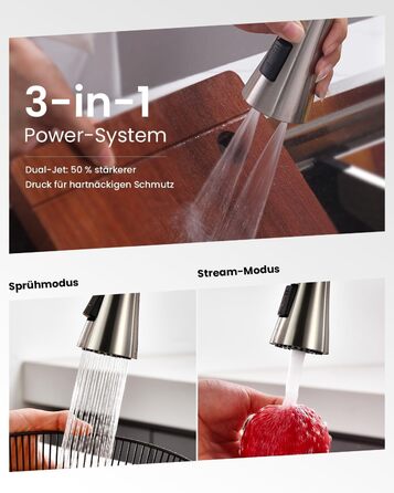 Кухонний змішувач Dayone з висувною лійкою, нержавіюча сталь SUS304, високий тиск, кухонний кран з 2 функціями, поворотна на 360°, для кухні