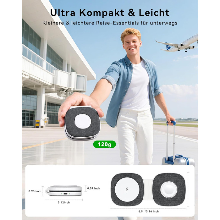 Зарядна станція 2-в-1 для Apple Watch та iPhone MagSafe (20W, чорна) - сумісна з iPhone 17e/Air/17/16/15/14/13/12, Apple Watch Series 11/10/9/8/7/6/5/4/3/2/SE/Ultra, AirPods