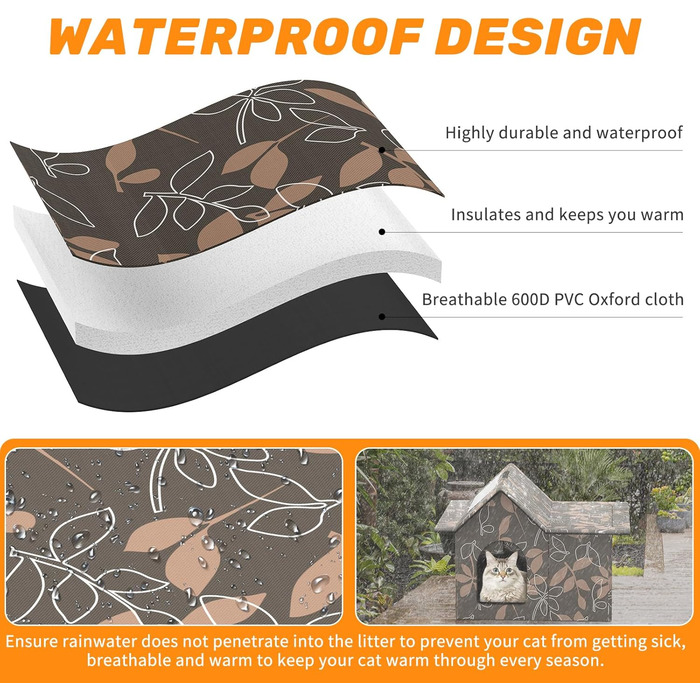 Кіт-будинок для вулиці, зимостійкий, знімні подушки, захист від холоду для котів, легко збирається, зелений (коричневий), 33 x 38 x 43 см